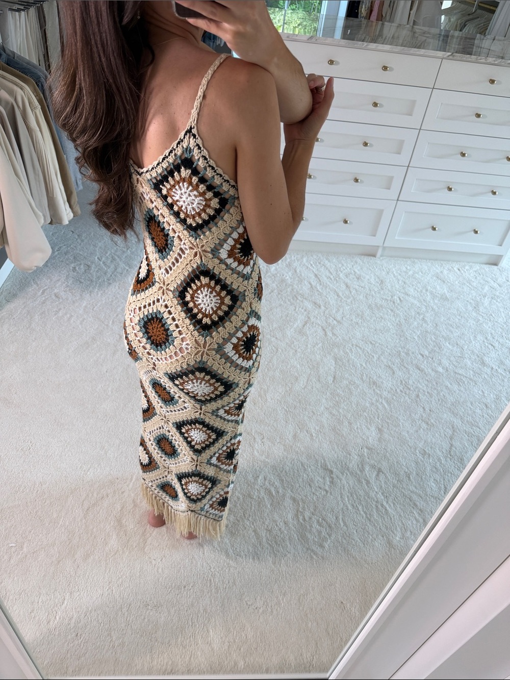 Crochet Diamond-Pattern Maxi Dress in Black & Cream - Picture 6 of 7